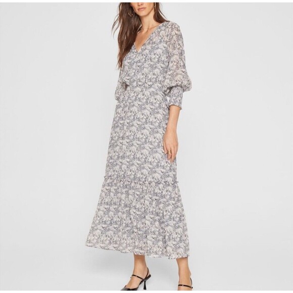 Club Monaco Smocked Cuff Maxi Dress Lined Sz 4 - Picture 1 of 11